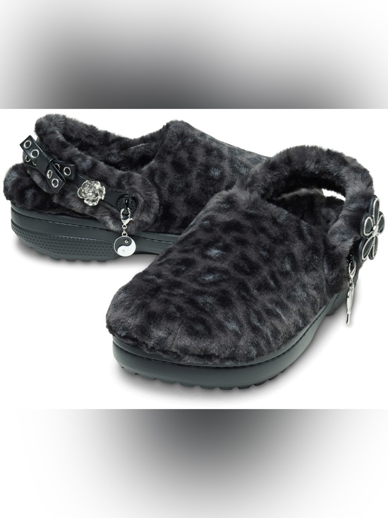 CROCS Shoes - NWT Crocs Unforgettable Leopard Print Plush Faux-Fur Slip-On Clog